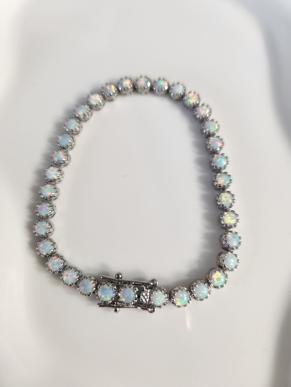 18k White Gold Plated Opal Bracelet